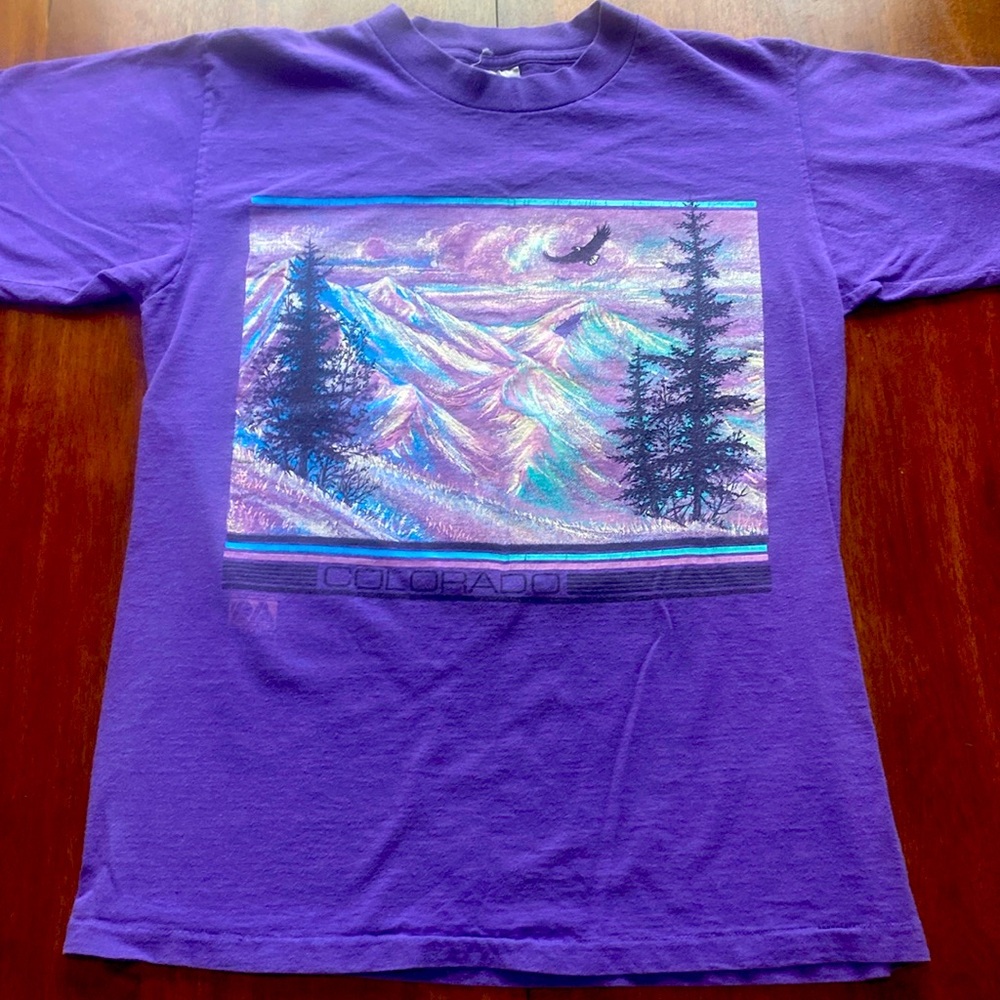 Vintage 90s Purple Colorado Graphic T-Shirt Tee 1991 size Large
